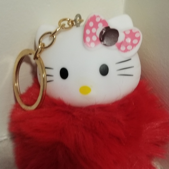 Hello Kitty Red Fuzzy Pom Pom Keychain New - Picture 2 of 5